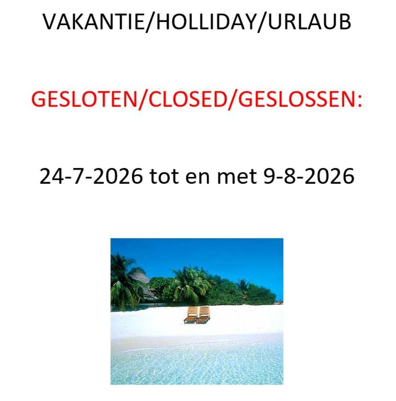 Bentley  VAKANTIE/HOLLIDAY/URLAUB  GESLOTEN/CLOSED/GESLOSSEN:  24-7-2026 tot en met 9-8-2026